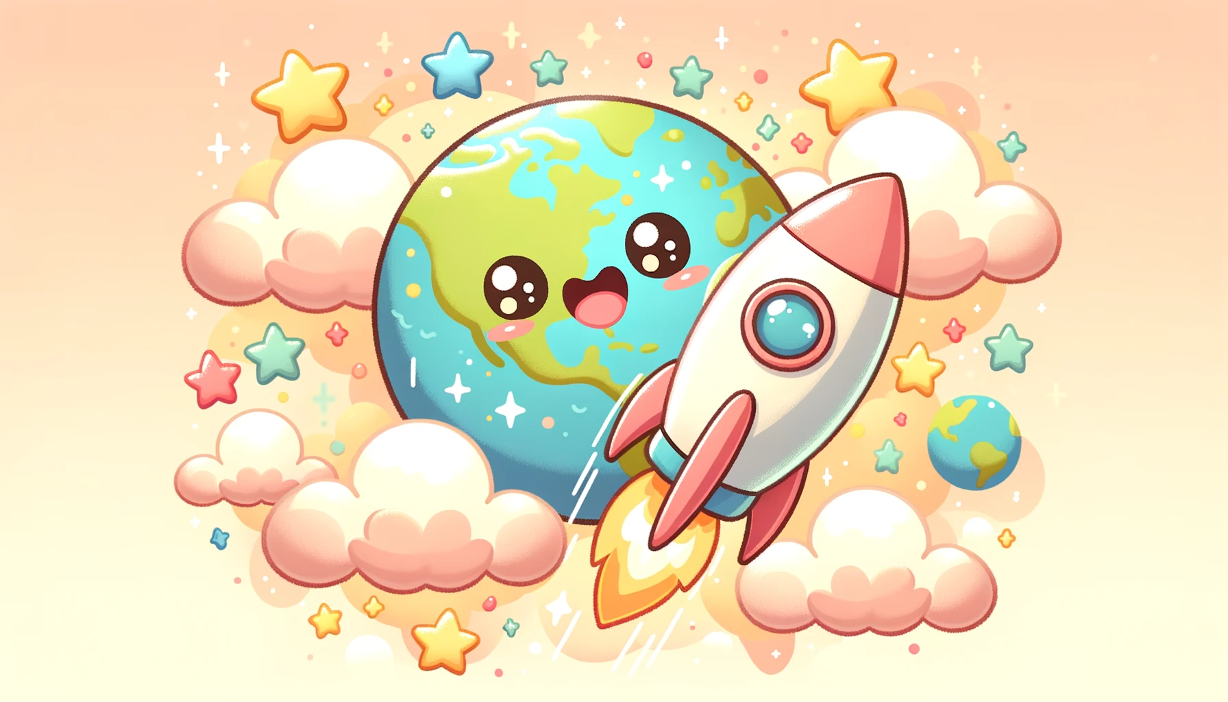 Cute Earth and Rocket